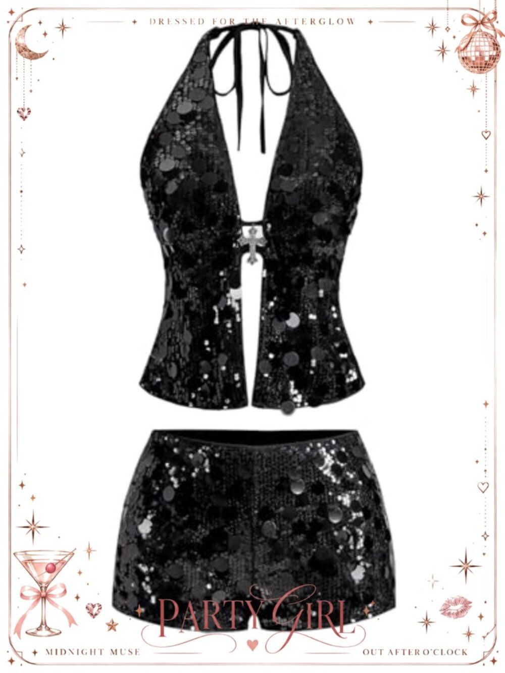 Sequin Halter Top and Mini Shorts Set 2 Piece Festival Rave Party Outfit